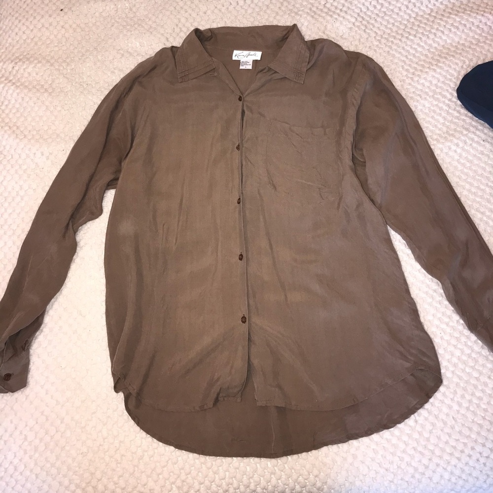 100% silk camel button down
